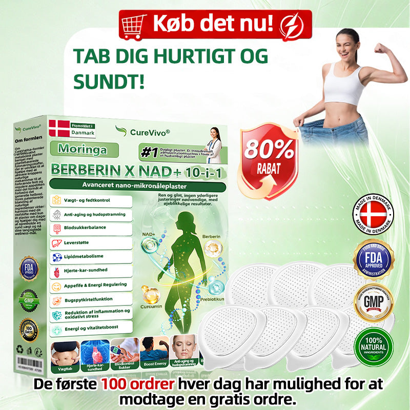 Officiel Butik | 🧡🧡CureVivo® Moringa · Berberin × NAD+ 10-i-1 Avanceret Nano Mikronålplaster 🇩🇰 (Én gang om dagen, synlige resultater på 7 dage) ✅ Til overvægt, slap hud, diabetes, søvnapnø, ledproblemer med mere